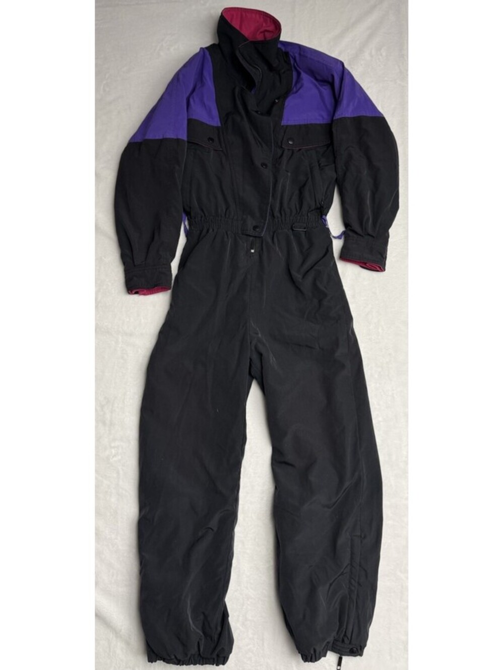 VTG 80s 90s Eddie Bauer Womens Snowsuit One Piece Black Thinsulate Ski Retro 4P